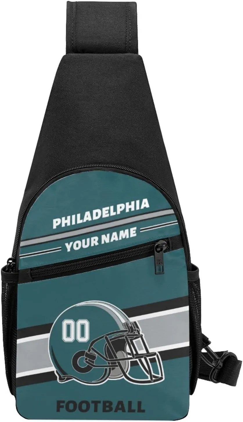 Custom Sling Bag, Personalized Philadelphia Crossbody Bags for Men Women, Customize Name and Number Sling Shoulder Backpack, Chest Bag Hiking Travel Daypack for Outdoor