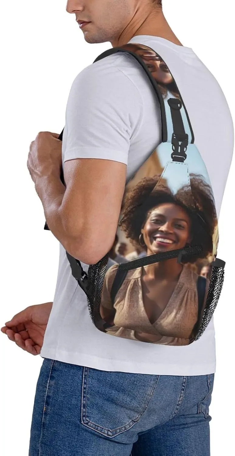 Custom Sling Bag with Photo Text Logo for Women Men, Add Your Design Image Pictures Personalized Adjustable Rope Crossbody Single Shoulder Bag for Travel Hiking Cycling Gift