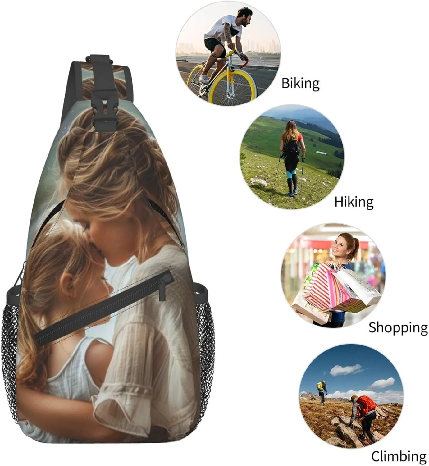 Custom Sling Bag with Photo Text Logo for Women Men, Add Your Design Image Pictures Personalized Adjustable Rope Crossbody Single Shoulder Bag for Travel Hiking Cycling Gift
