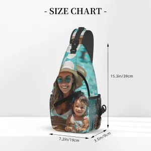 Custom Sling Bag with Photo Text Logo for Women Men, Add Your Design Image Pictures Personalized Adjustable Rope Crossbody Single Shoulder Bag for Travel Hiking Cycling Gift