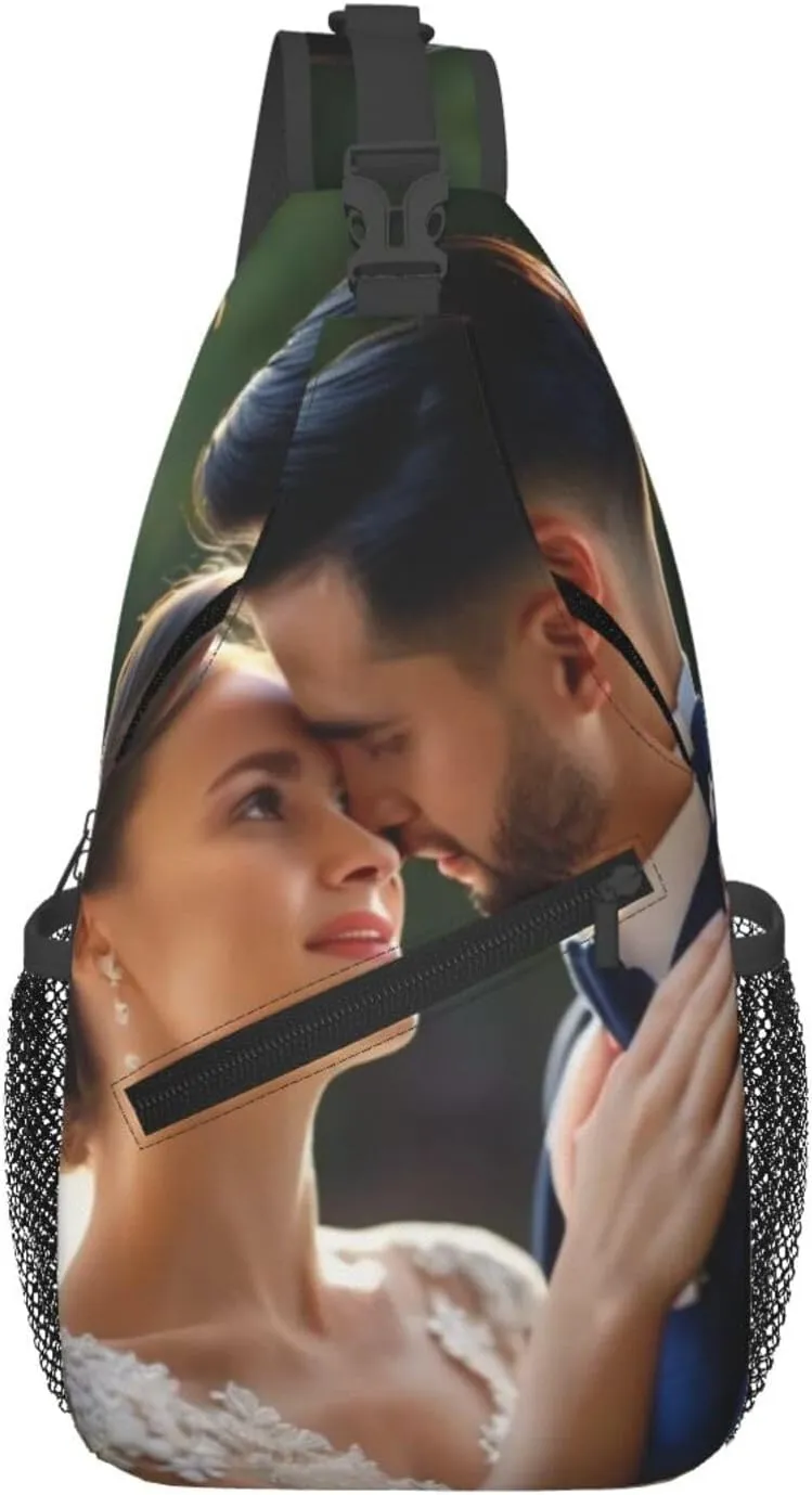 Custom Sling Bag with Photo Text Logo for Women Men, Add Your Design Image Pictures Personalized Adjustable Rope Crossbody Single Shoulder Bag for Travel Hiking Cycling Gift