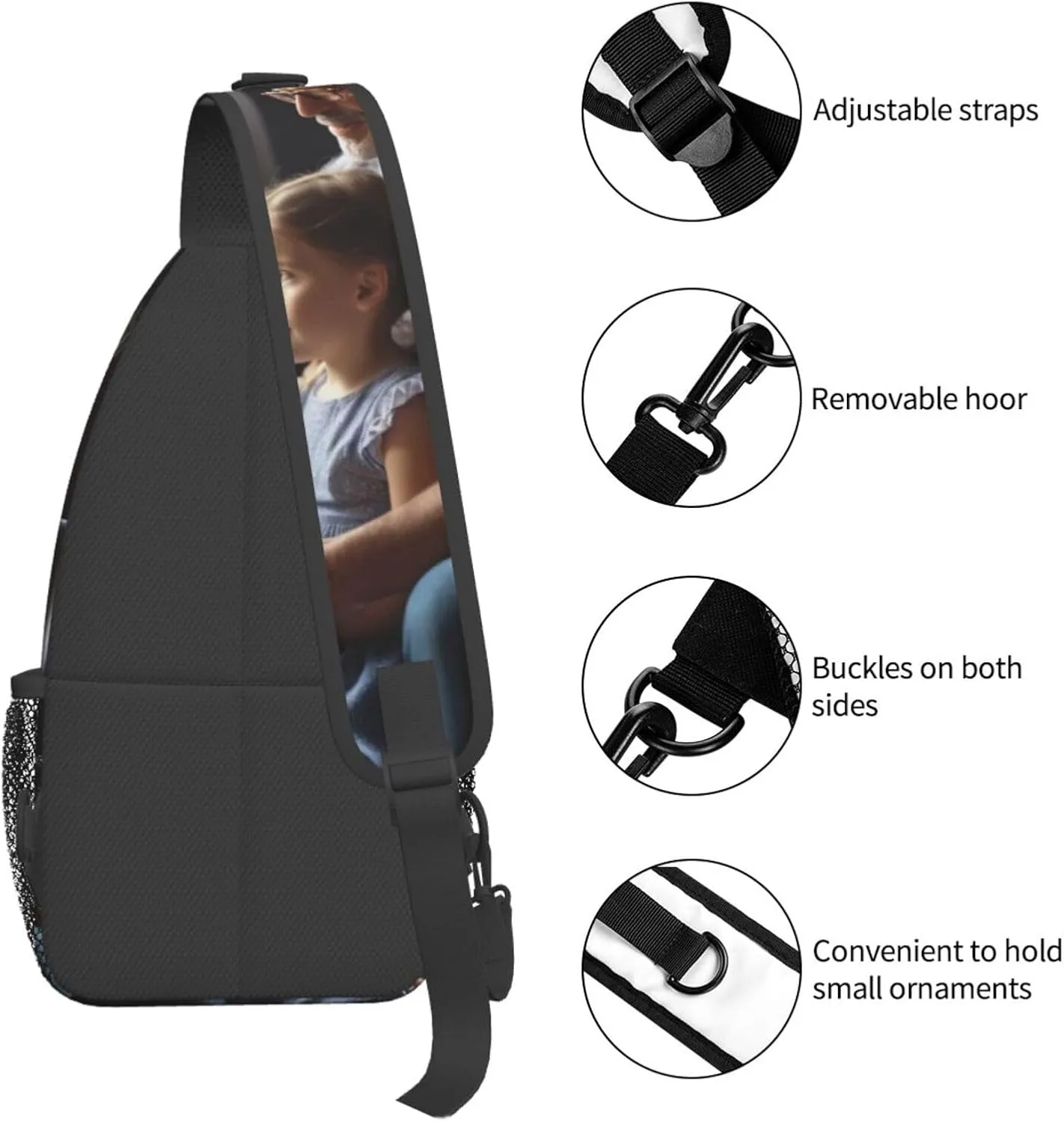 Custom Sling Bag with Photo Text Logo for Women Men, Add Your Design Image Pictures Personalized Adjustable Rope Crossbody Single Shoulder Bag for Travel Hiking Cycling Gift