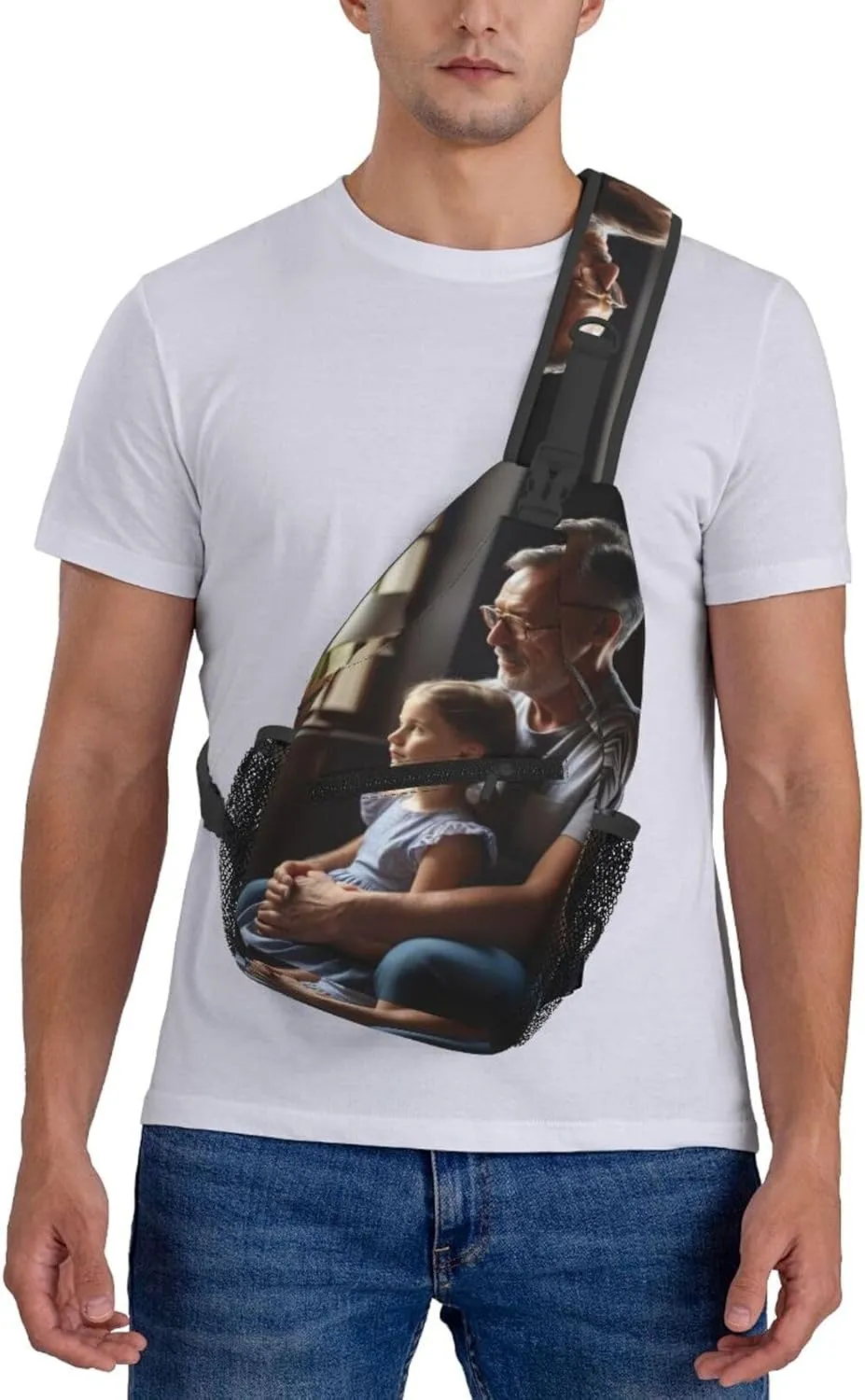 Custom Sling Bag with Photo Text Logo for Women Men, Add Your Design Image Pictures Personalized Adjustable Rope Crossbody Single Shoulder Bag for Travel Hiking Cycling Gift