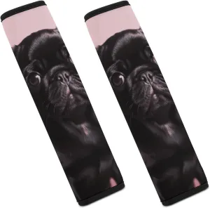 Cute Black Pug Auto Seat Belt Cover 2PCS Universal Car Seat Belt Shoulder Protector Pad, Protect Your Shoulders and Neck for Car Seat Belt, Shoulder Bag, Backpack