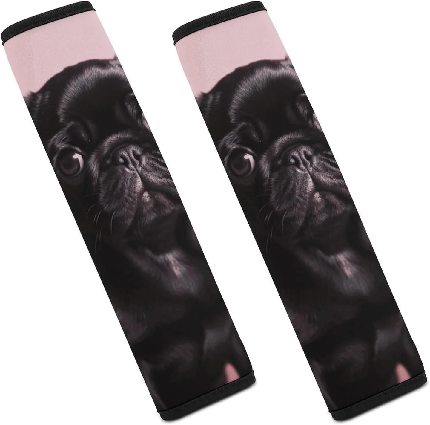 Cute Black Pug Auto Seat Belt Cover 2PCS Universal Car Seat Belt Shoulder Protector Pad, Protect Your Shoulders and Neck for Car Seat Belt, Shoulder Bag, Backpack