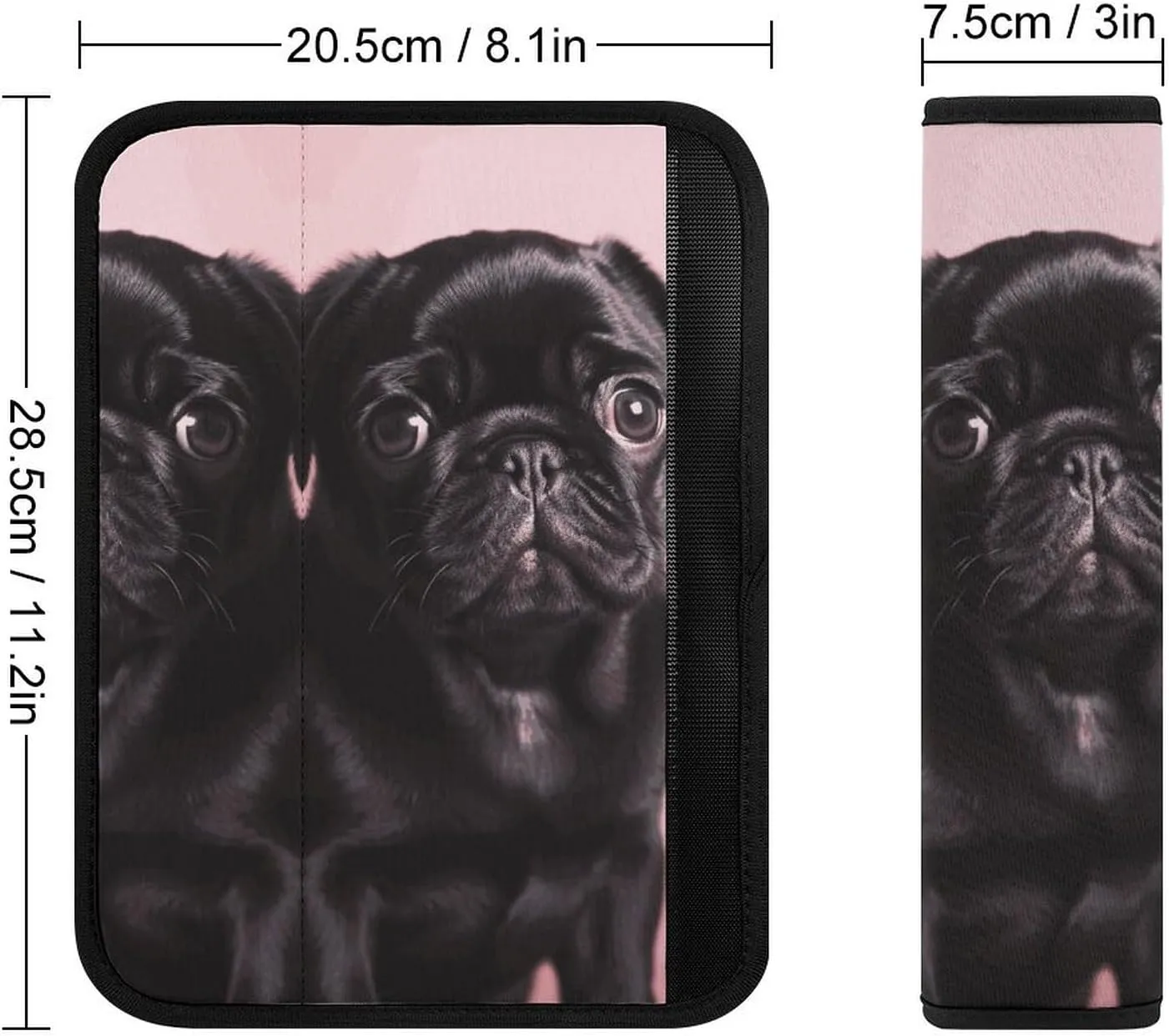 Cute Black Pug Auto Seat Belt Cover 2PCS Universal Car Seat Belt Shoulder Protector Pad, Protect Your Shoulders and Neck for Car Seat Belt, Shoulder Bag, Backpack