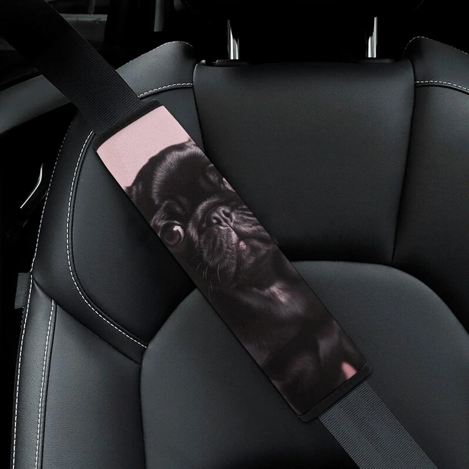 Cute Black Pug Auto Seat Belt Cover 2PCS Universal Car Seat Belt Shoulder Protector Pad, Protect Your Shoulders and Neck for Car Seat Belt, Shoulder Bag, Backpack