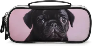 Cute Black Pug Leather Makeup Bag Portable Small Cosmetic Organizer Waterproof Toiletry Bags Brushes Pencils And Travel Make Up Accessories