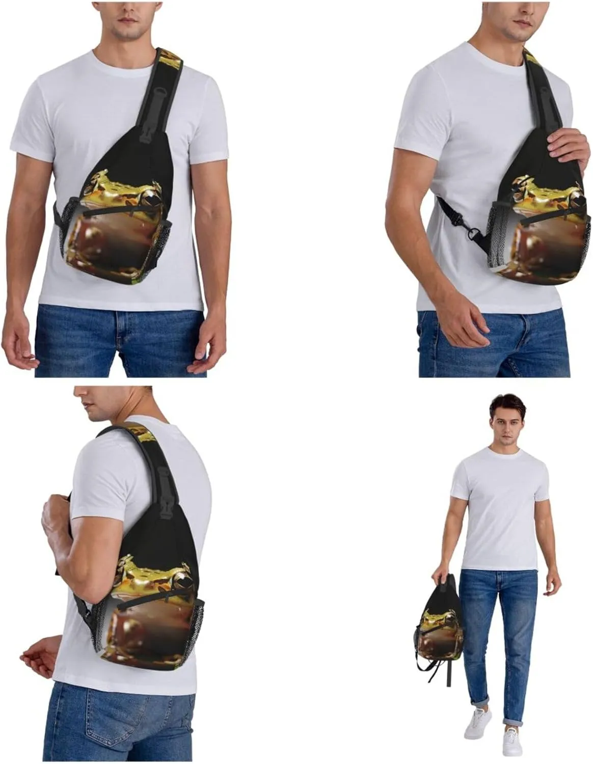 Cute Camouflage Frog Sling Bag Backpack For Men Cross Chest Bag Crossbody Shoulder Bag Travel Hiking Daypack