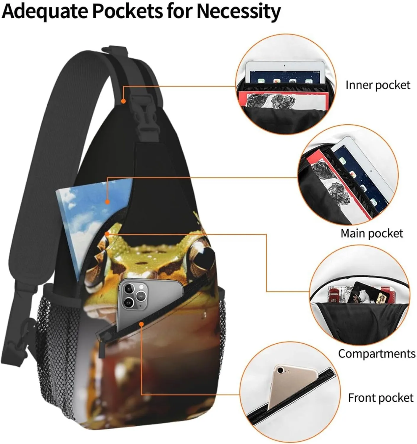 Cute Camouflage Frog Sling Bag Backpack For Men Cross Chest Bag Crossbody Shoulder Bag Travel Hiking Daypack