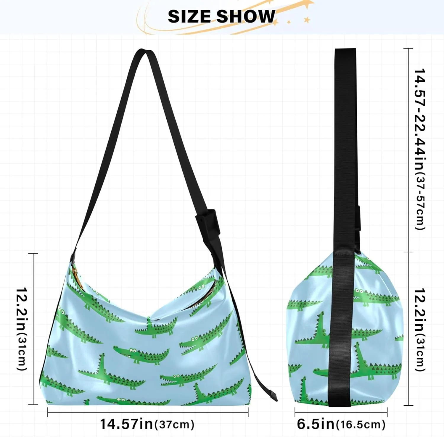 Cute Cartoon Crocodile Funny Soft PU Leather Hobo Bags Cross Body Men Bag Floral Animal Print Womens Shoulder Purse