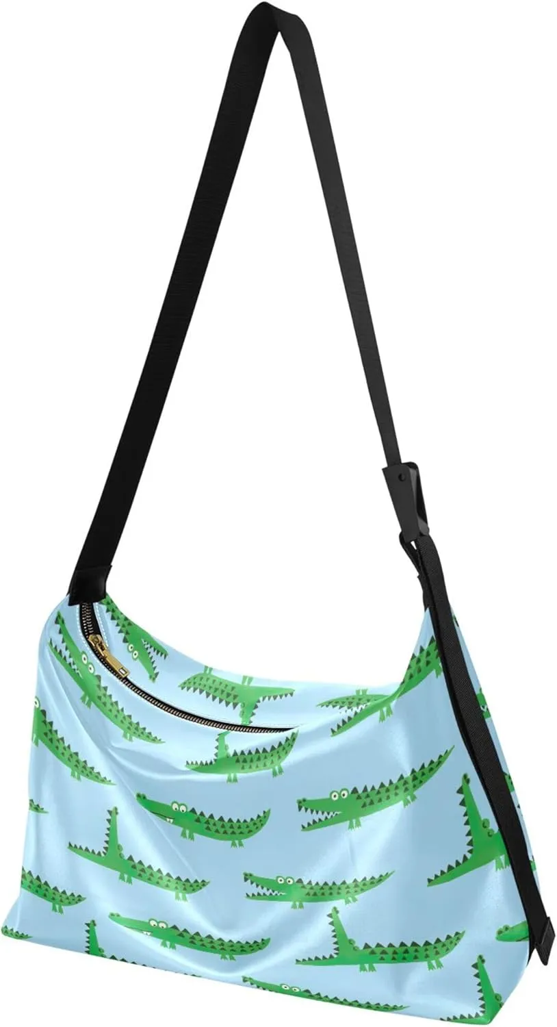 Cute Cartoon Crocodile Funny Soft PU Leather Hobo Bags Cross Body Men Bag Floral Animal Print Womens Shoulder Purse