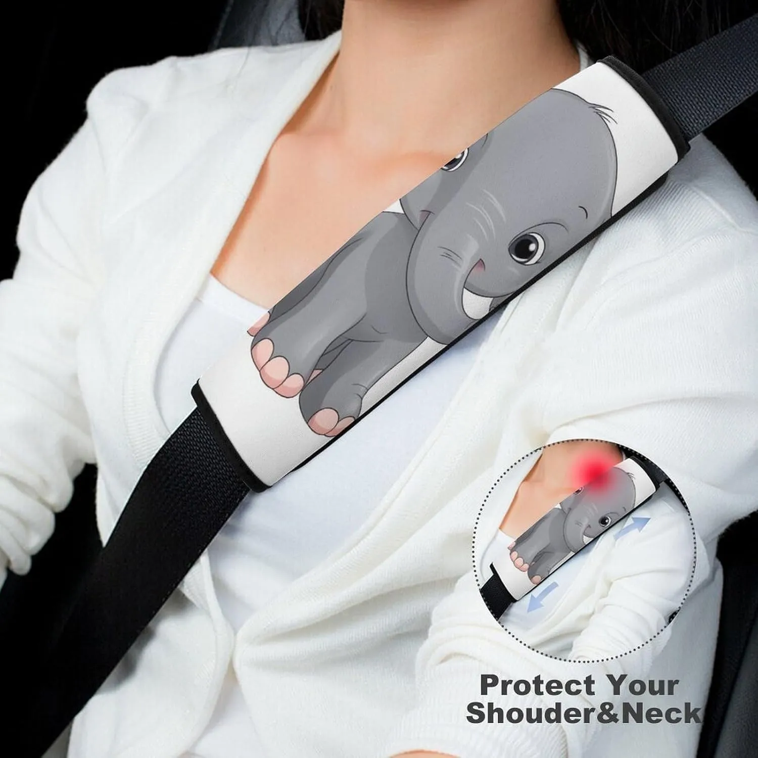 Cute Cartoon Elephant Auto Seat Belt Cover 2PCS Universal Car Seat Belt Shoulder Protector Pad, Protect Your Shoulders and Neck for Car Seat Belt, Shoulder Bag, Backpack
