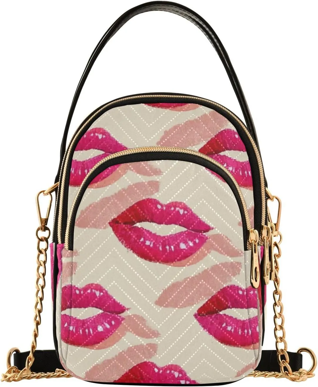 Cute Cartoon Lip Beige trendy bags for women crossbody with multi pockets hand bag for birthday gifts