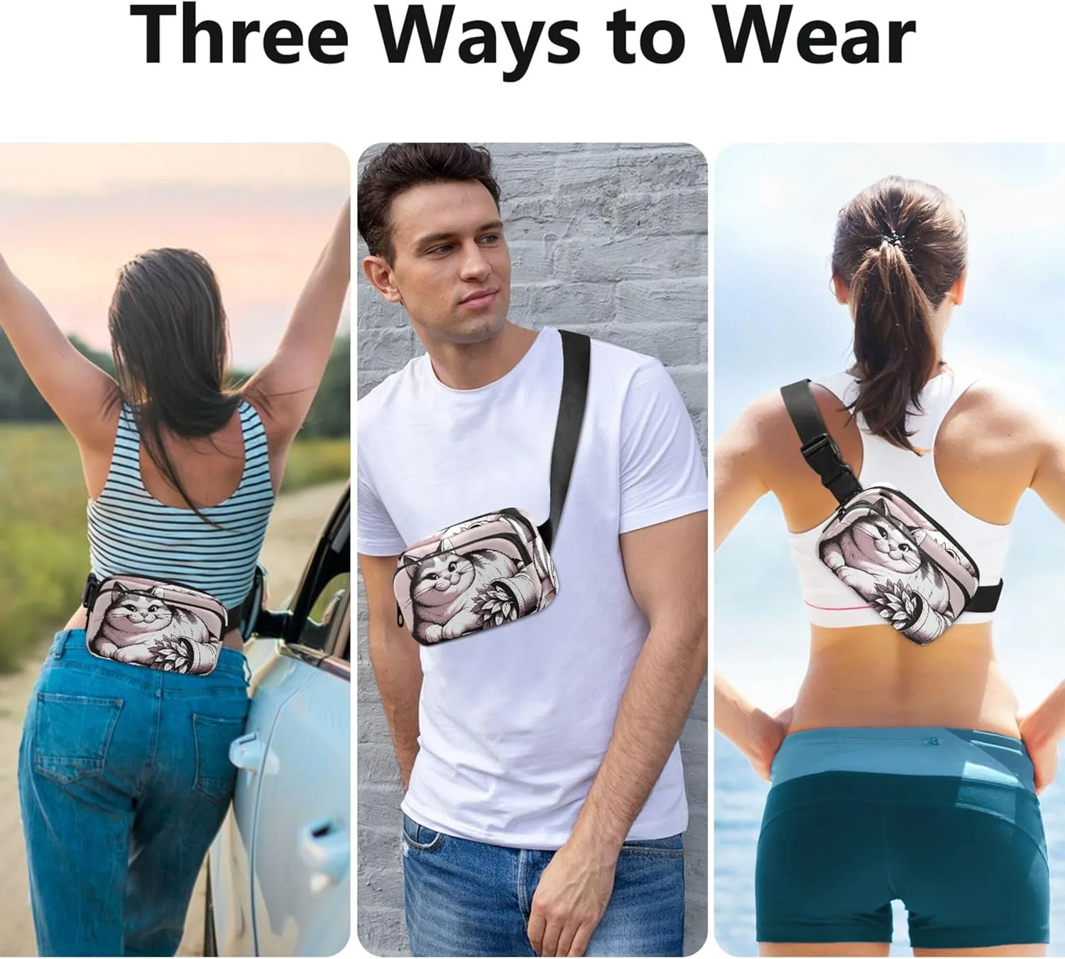Cute Cat Mischief Pink Women Fanny Pack Bright Color Hip Pack Belt Bag Waterproof Waist Bag for Women