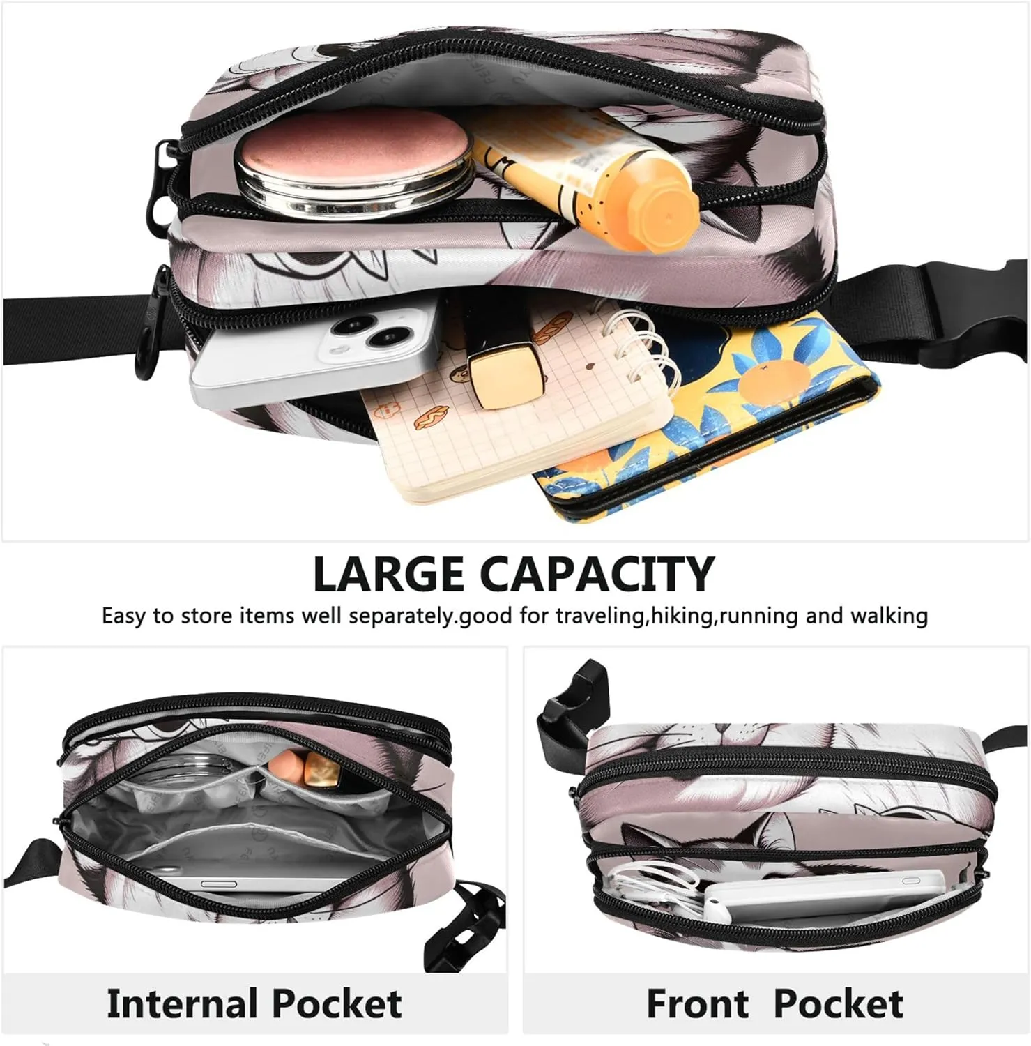 Cute Cat Mischief Pink Women Fanny Pack Bright Color Hip Pack Belt Bag Waterproof Waist Bag for Women
