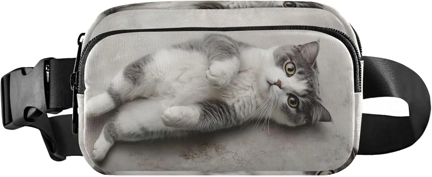 Cute Cat Relaxing Print Womens Fanny Pack Cartoon Hip Pack Belt Bag Waterproof Waist Purse for Women