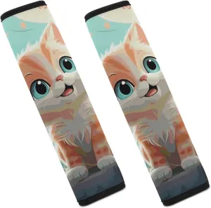 Cute Cats Auto Seat Belt Cover 2PCS Universal Car Seat Belt Shoulder Protector Pad, Protect Your Shoulders and Neck for Car Seat Belt, Shoulder Bag, Backpack