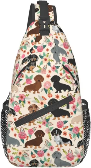 Cute Dachshund Dog Unisex Sling Daypacks Adjustable Rope Shoulder Chest Bags Gym Sport Travel Hiking Daypack For Men Women Gift