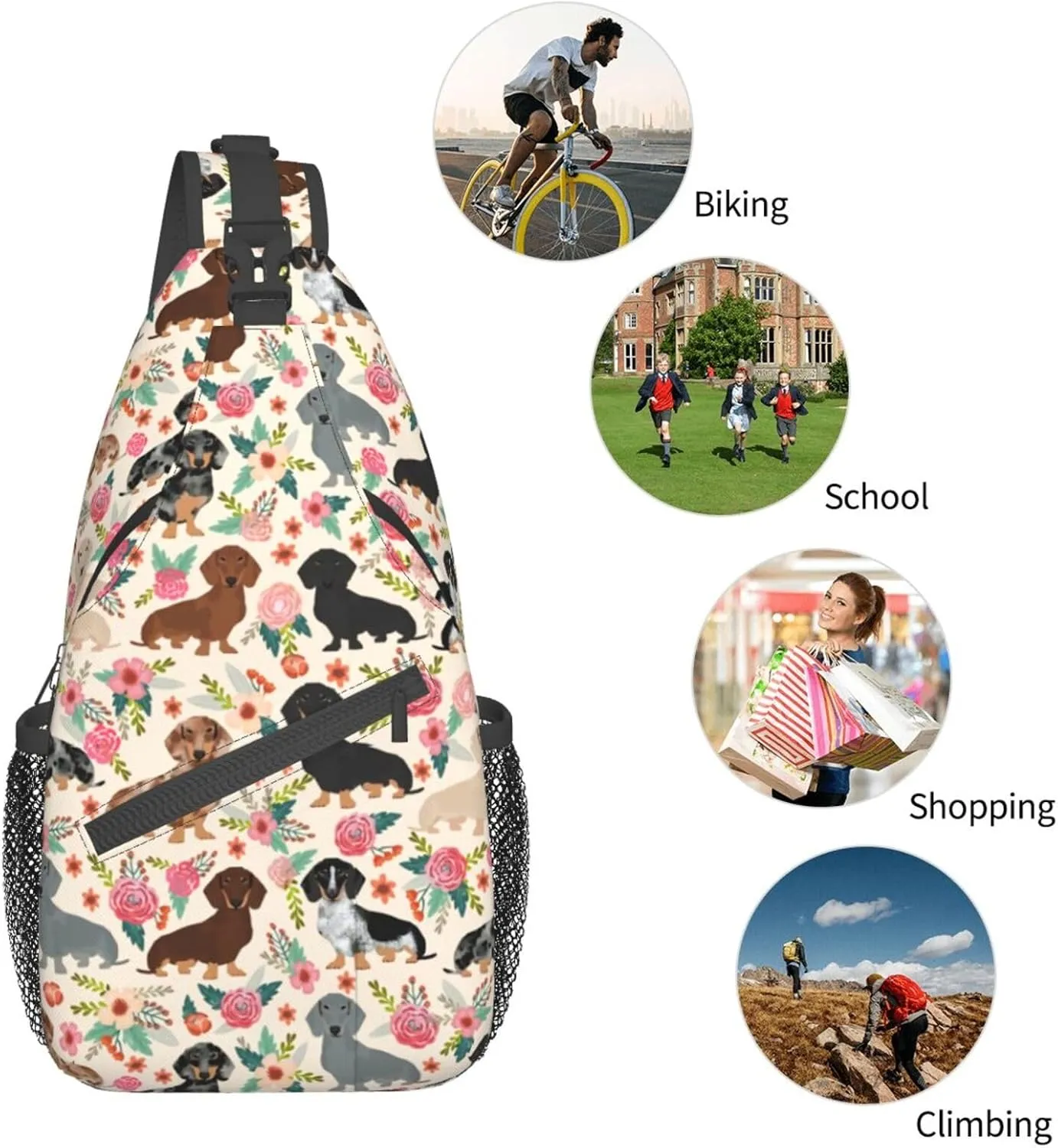 Cute Dachshund Dog Unisex Sling Daypacks Adjustable Rope Shoulder Chest Bags Gym Sport Travel Hiking Daypack For Men Women Gift