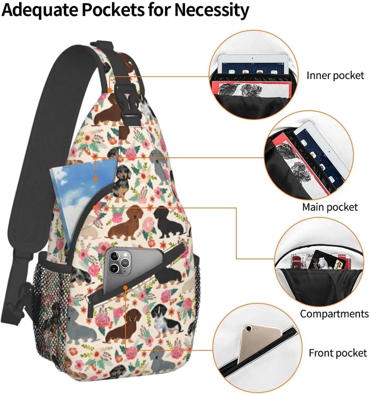 Cute Dachshund Dog Unisex Sling Daypacks Adjustable Rope Shoulder Chest Bags Gym Sport Travel Hiking Daypack For Men Women Gift