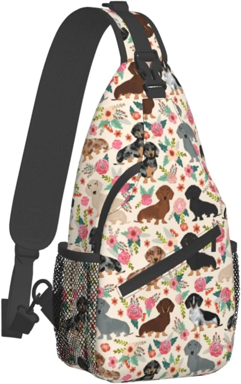 Cute Dachshund Dog Unisex Sling Daypacks Adjustable Rope Shoulder Chest Bags Gym Sport Travel Hiking Daypack For Men Women Gift