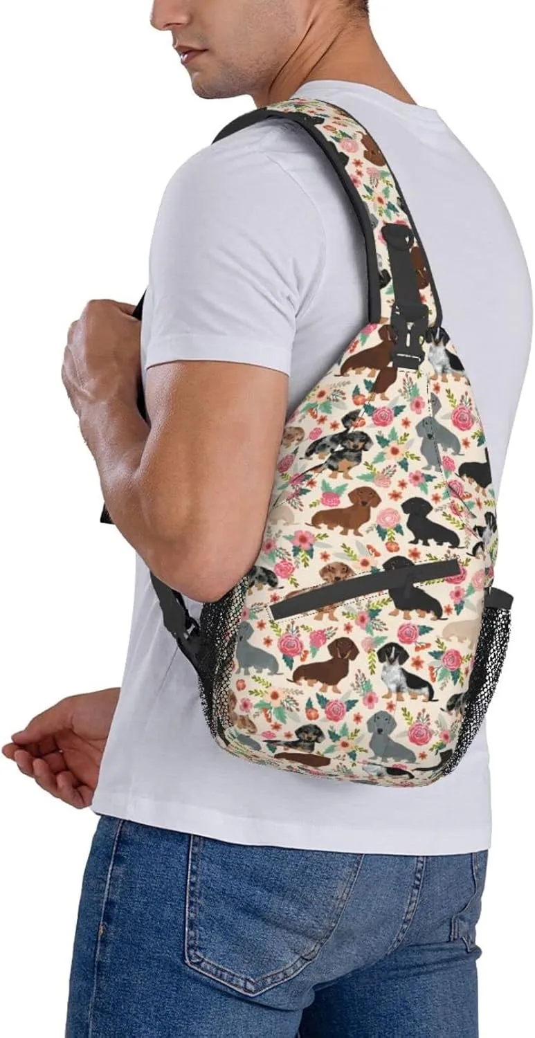 Cute Dachshund Dog Unisex Sling Daypacks Adjustable Rope Shoulder Chest Bags Gym Sport Travel Hiking Daypack For Men Women Gift