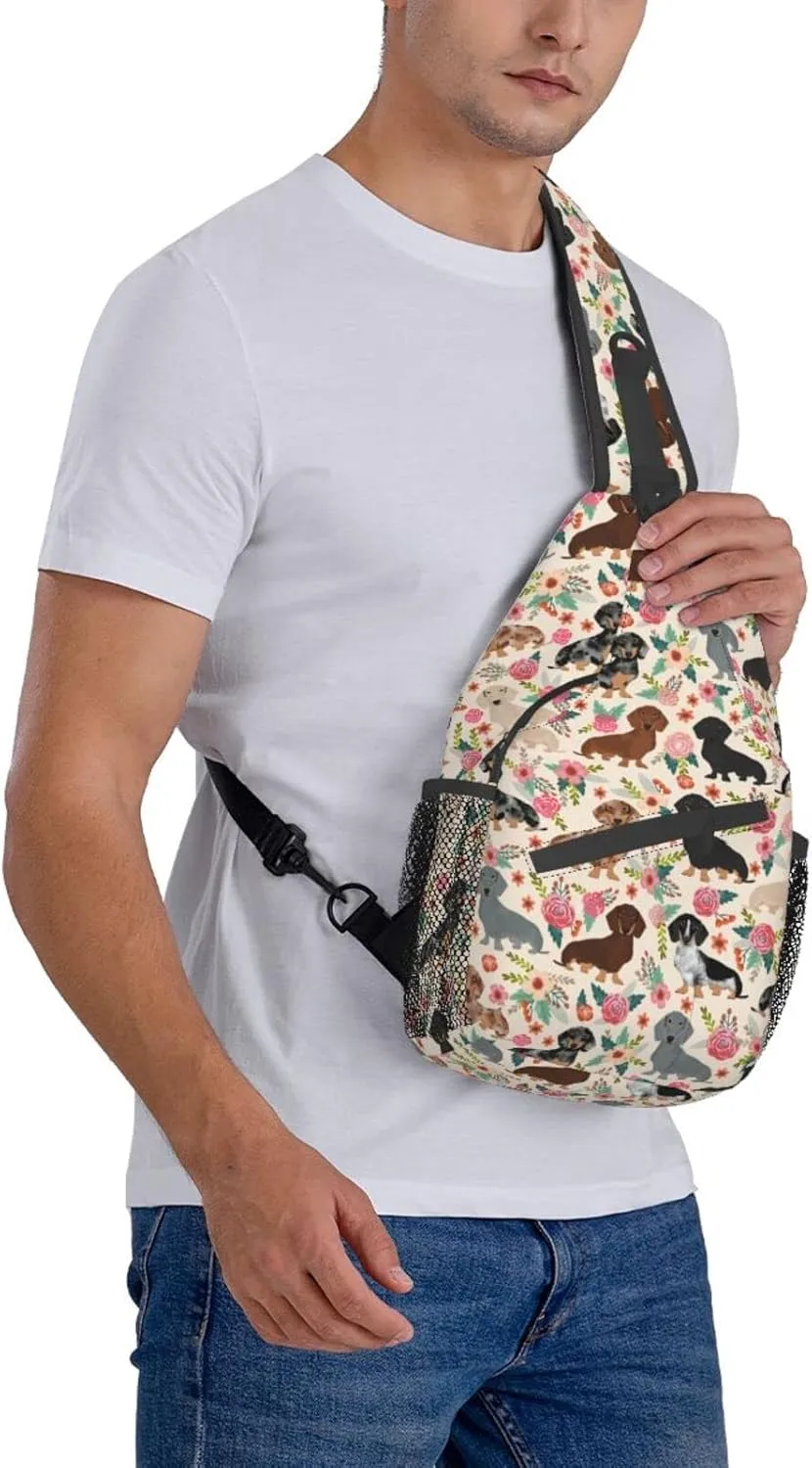 Cute Dachshund Dog Unisex Sling Daypacks Adjustable Rope Shoulder Chest Bags Gym Sport Travel Hiking Daypack For Men Women Gift
