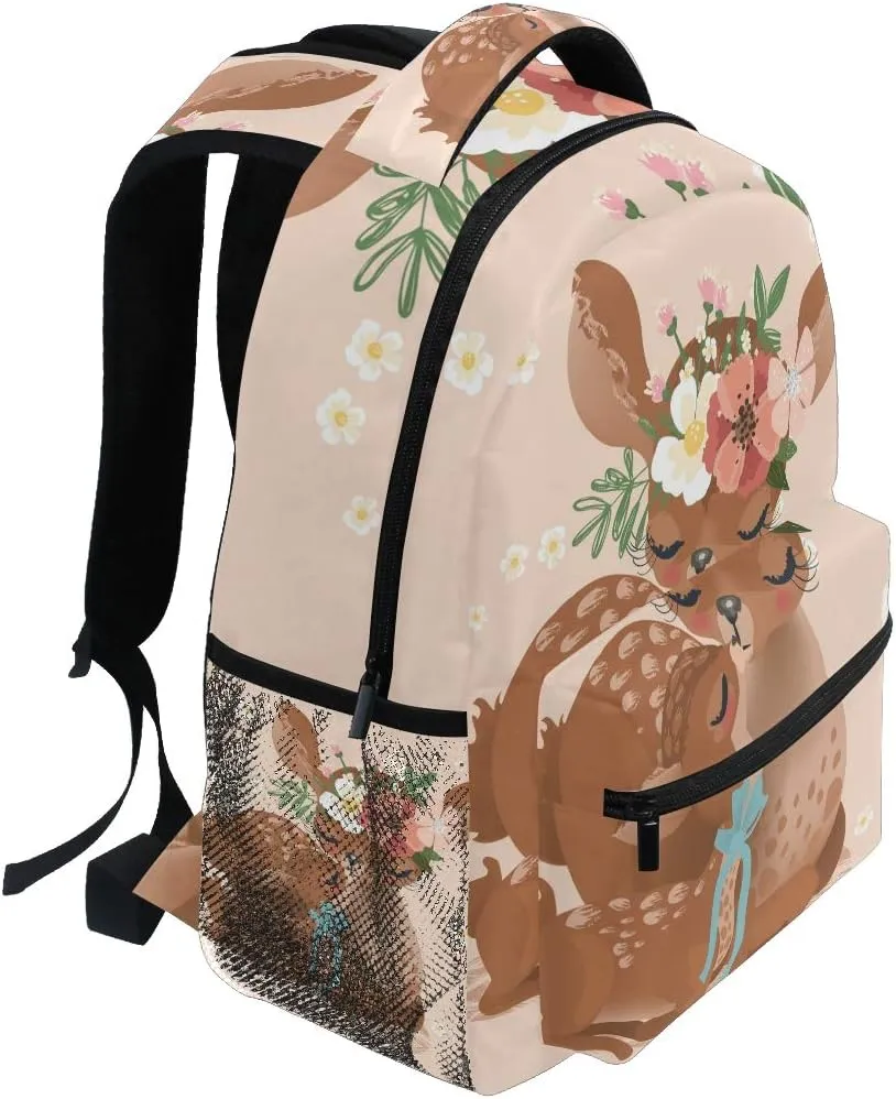 Cute Deer Bookbag for Boys Girls, Deer School Backpack for Elemantary School Casual Travel Bag Laptop Daypack One Size