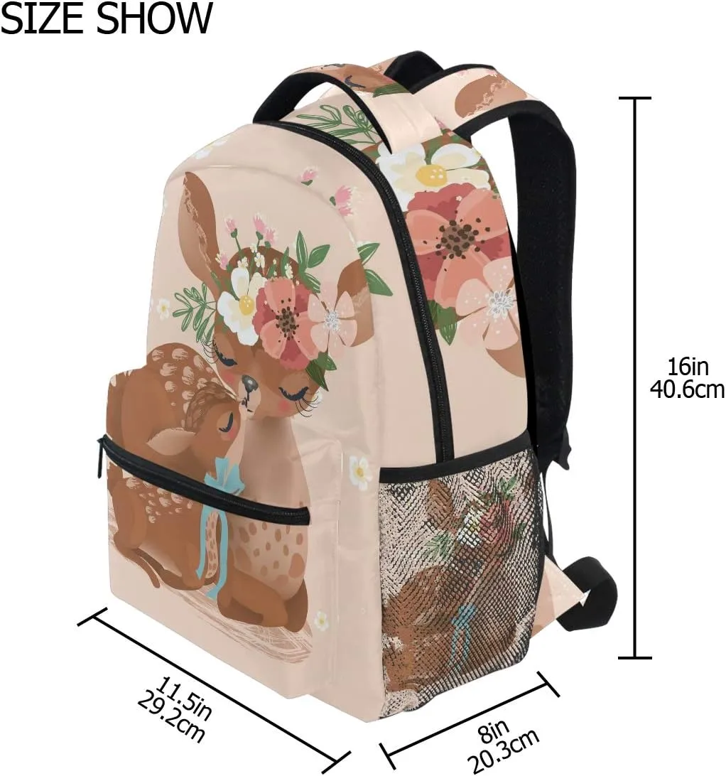 Cute Deer Bookbag for Boys Girls, Deer School Backpack for Elemantary School Casual Travel Bag Laptop Daypack One Size
