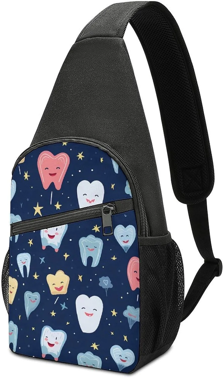 Cute Dental Tooth Crossbody Sling Bags Chest Shoulder Backpack DayPack Handbag