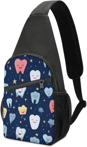 Cute Dental Tooth Crossbody Sling Bags Chest Shoulder Backpack DayPack Handbag
