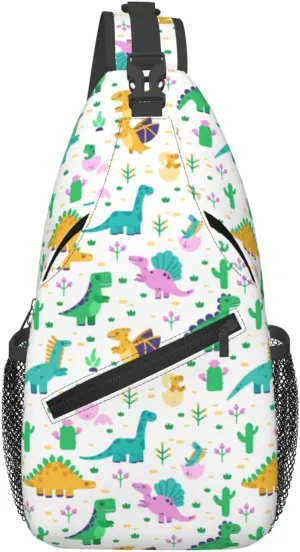 Cute Dinosaurs Tyrannosaurus Pterodactyl Chest Sling Bag Crossbody Shoulder Backpack Bag Gym Cycling Daypack Travel Hiking Cross Bag