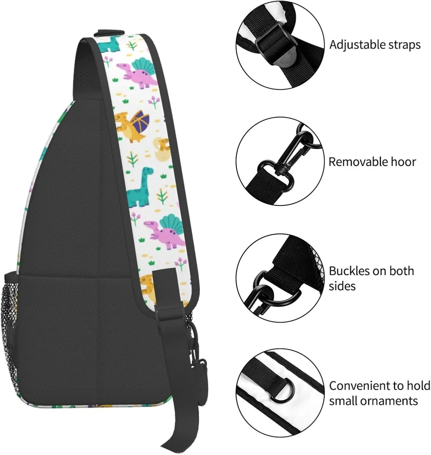 Cute Dinosaurs Tyrannosaurus Pterodactyl Chest Sling Bag Crossbody Shoulder Backpack Bag Gym Cycling Daypack Travel Hiking Cross Bag