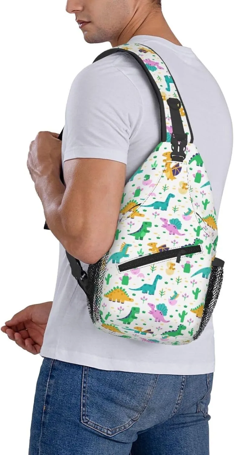 Cute Dinosaurs Tyrannosaurus Pterodactyl Chest Sling Bag Crossbody Shoulder Backpack Bag Gym Cycling Daypack Travel Hiking Cross Bag