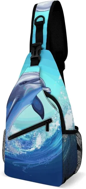 Cute Dolphin Crossbody Sling Bag for Men Hiking Backpack Travel Chest Bag Man Purse Shoulder Bags Daypack