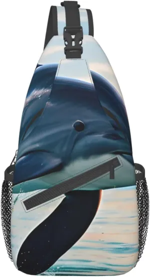 cute Dolphin jumping Crossbody Bags Sling Backpackï¼ŒMultipurpose Cross body Shoulder Bag for Men and Women Chest Bag Travel Hiking Daypack