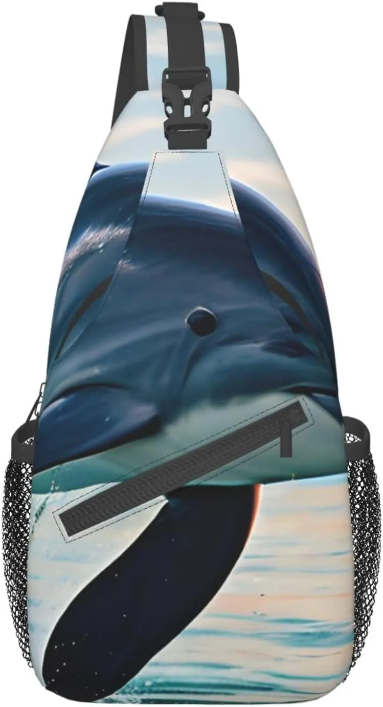 cute Dolphin jumping Crossbody Bags Sling Backpackï¼ŒMultipurpose Cross body Shoulder Bag for Men and Women Chest Bag Travel Hiking Daypack