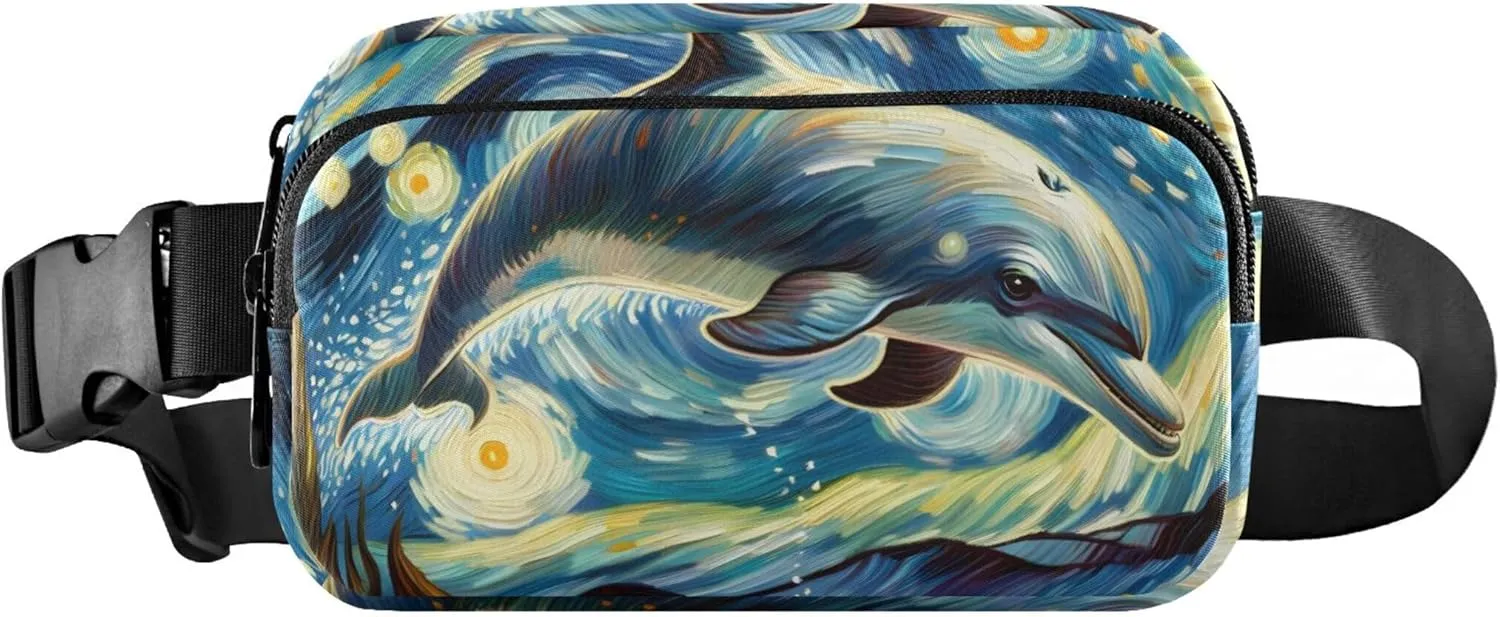 Cute Dolphin Starry Night Fanny Packs Women Waterproof Large Hip Belt Bag Bright Color Cross Body Waist Purse