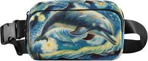 Cute Dolphin Starry Night Fanny Packs Women Waterproof Large Hip Belt Bag Bright Color Cross Body Waist Purse