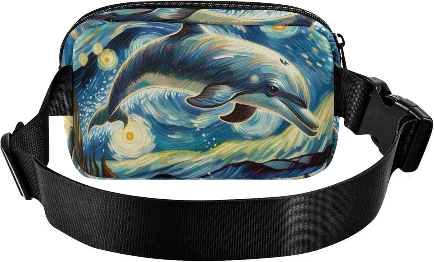 Cute Dolphin Starry Night Fanny Packs Women Waterproof Large Hip Belt Bag Bright Color Cross Body Waist Purse
