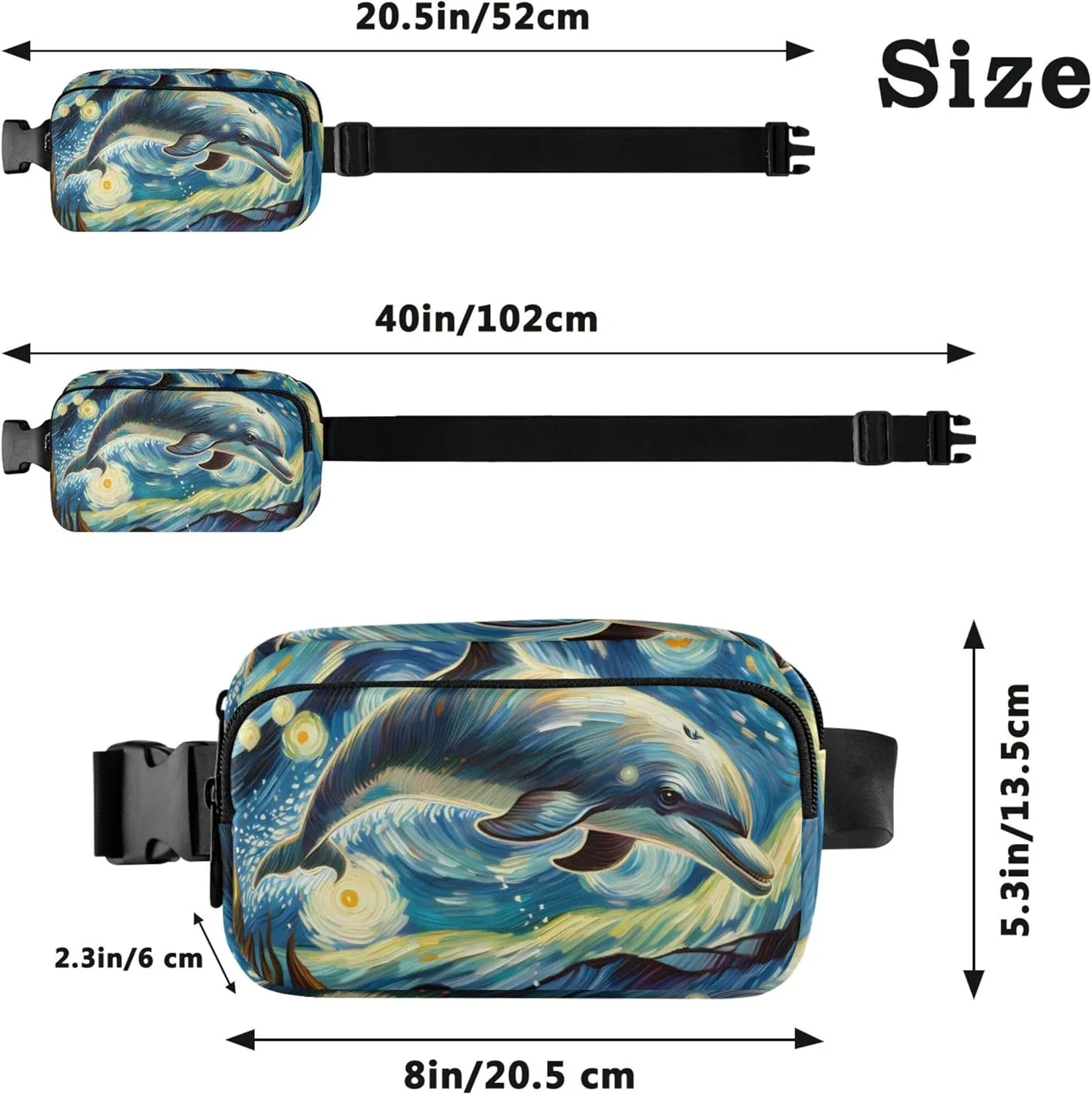Cute Dolphin Starry Night Fanny Packs Women Waterproof Large Hip Belt Bag Bright Color Cross Body Waist Purse