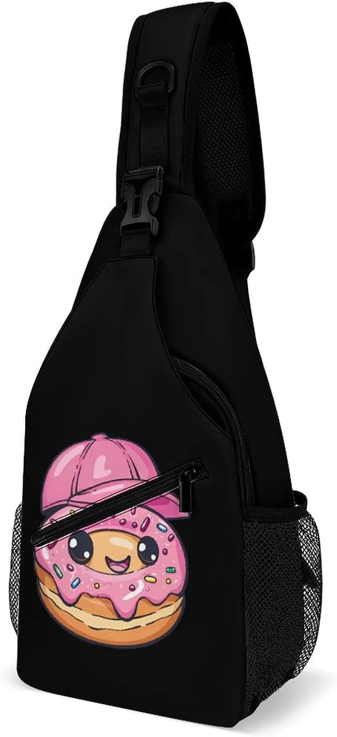 Cute Donut With Cap Crossbody Sling Bag Novelty Chest Bags Shoulder Backpack For Travel Hiking