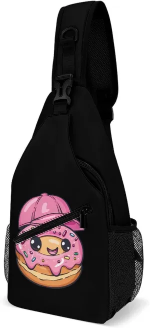 Cute Donut With Cap Crossbody Sling Bag Novelty Chest Bags Shoulder Backpack For Travel Hiking