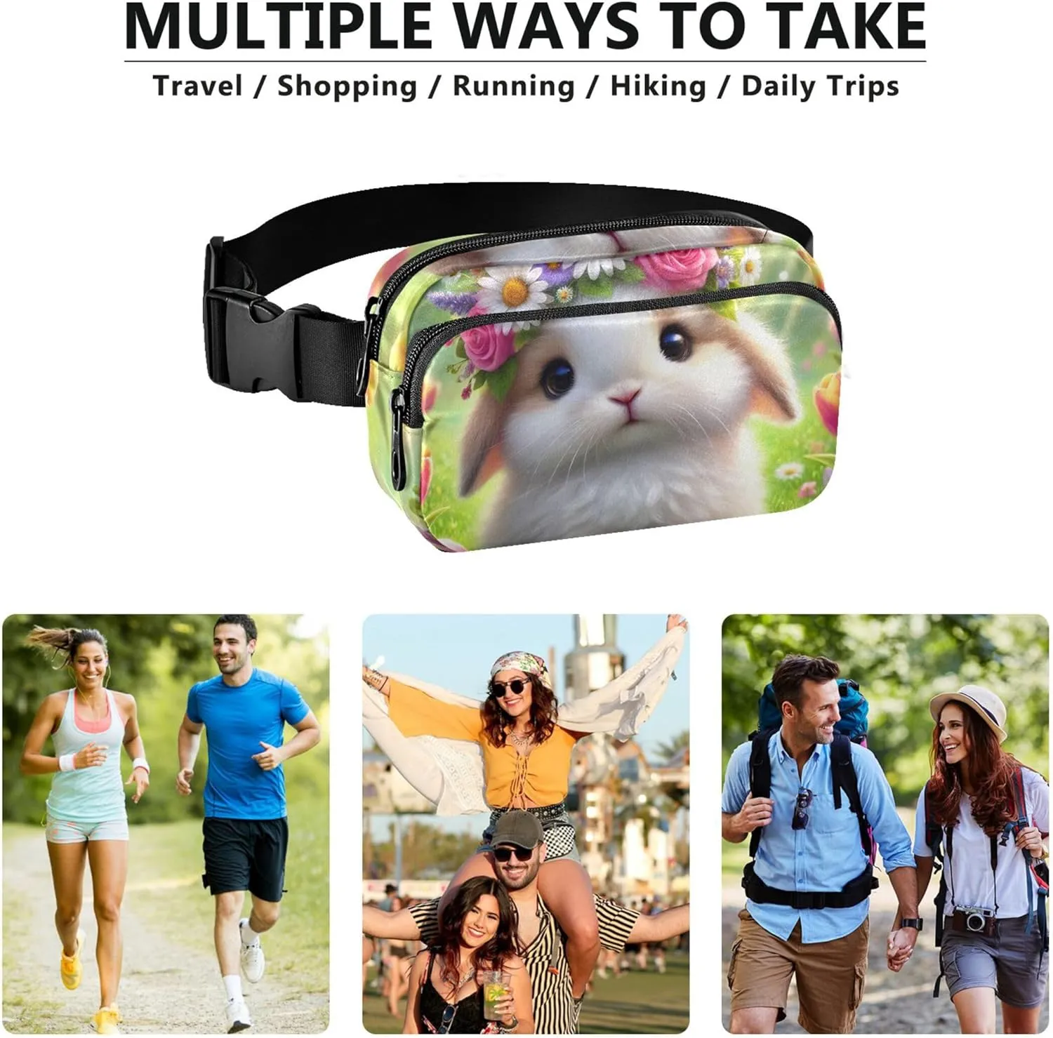 Cute Easter Bunny Eggs Garden Womens Fanny Pack Waterproof Belt Bag Hip Pack Funny Waist Bag for Women