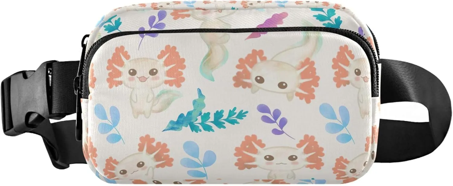 Cute Fish Axolotl Fanny Packs for Women Waterproof Large Hip Belt Bag Cute Waist Pack for Women