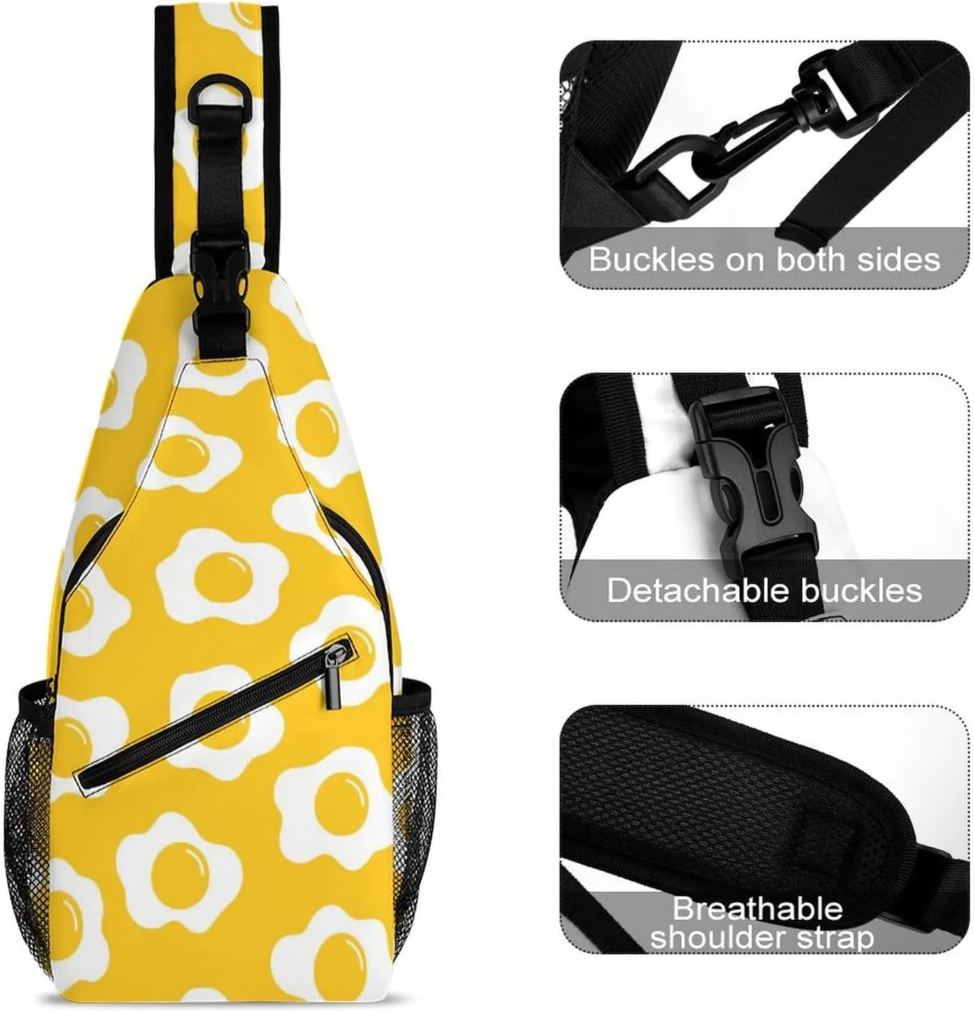 Cute-fried-eggs-pattern Crossbody Sling Backpack, Shoulder Bag Chest Bag for Travel Sport Running