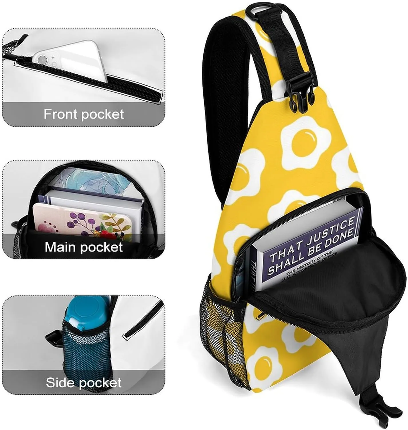 Cute-fried-eggs-pattern Crossbody Sling Backpack, Shoulder Bag Chest Bag for Travel Sport Running
