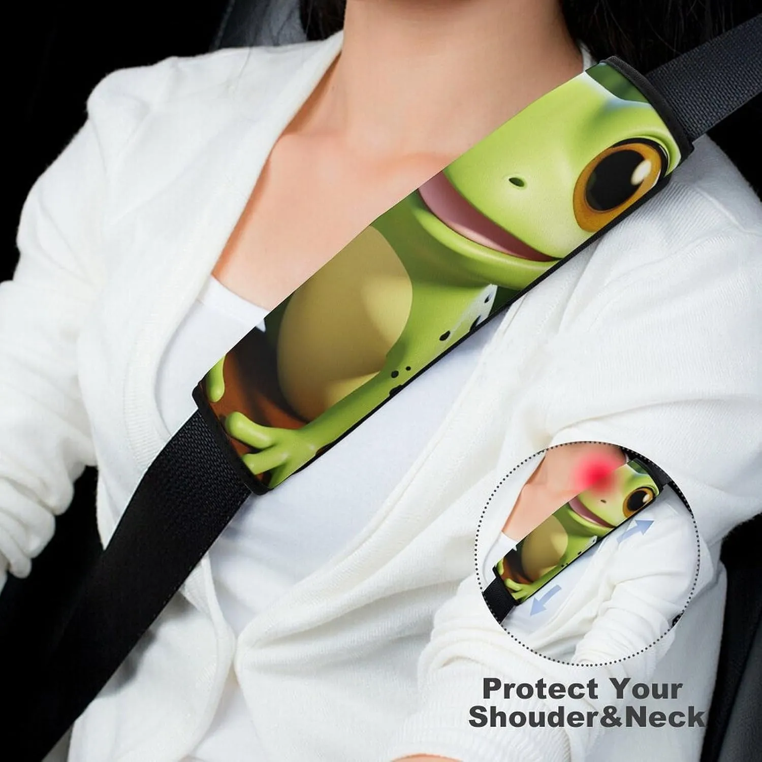 Cute Frog Auto Seat Belt Cover 2PCS Universal Car Seat Belt Shoulder Protector Pad, Protect Your Shoulders and Neck for Car Seat Belt, Shoulder Bag, Backpack