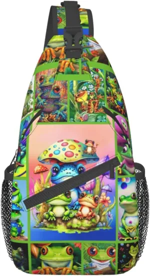 Cute Frog Sling Bag - Animal Print Crossbody Shoulder Bag, Casual Sling Backpack for Women, Men, Travel, Hiking, Cycling